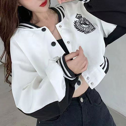 Gray Retro Colorblock Short Jacket