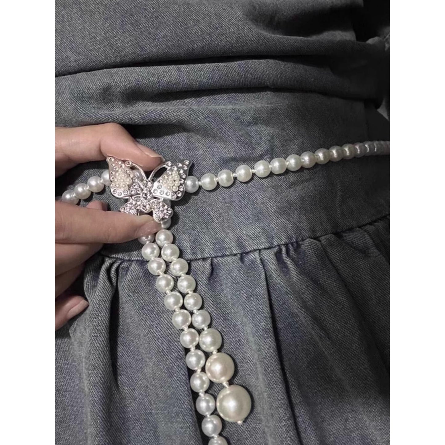 Butterfly Pearl Elastic Waist Belt