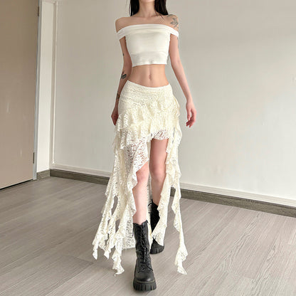 Black Lace Ruffled Skirt