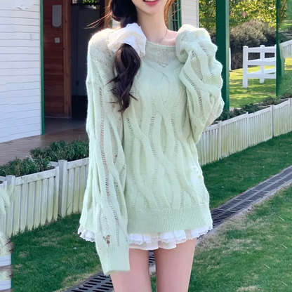 Lazy Style Openwork Knit Sweater