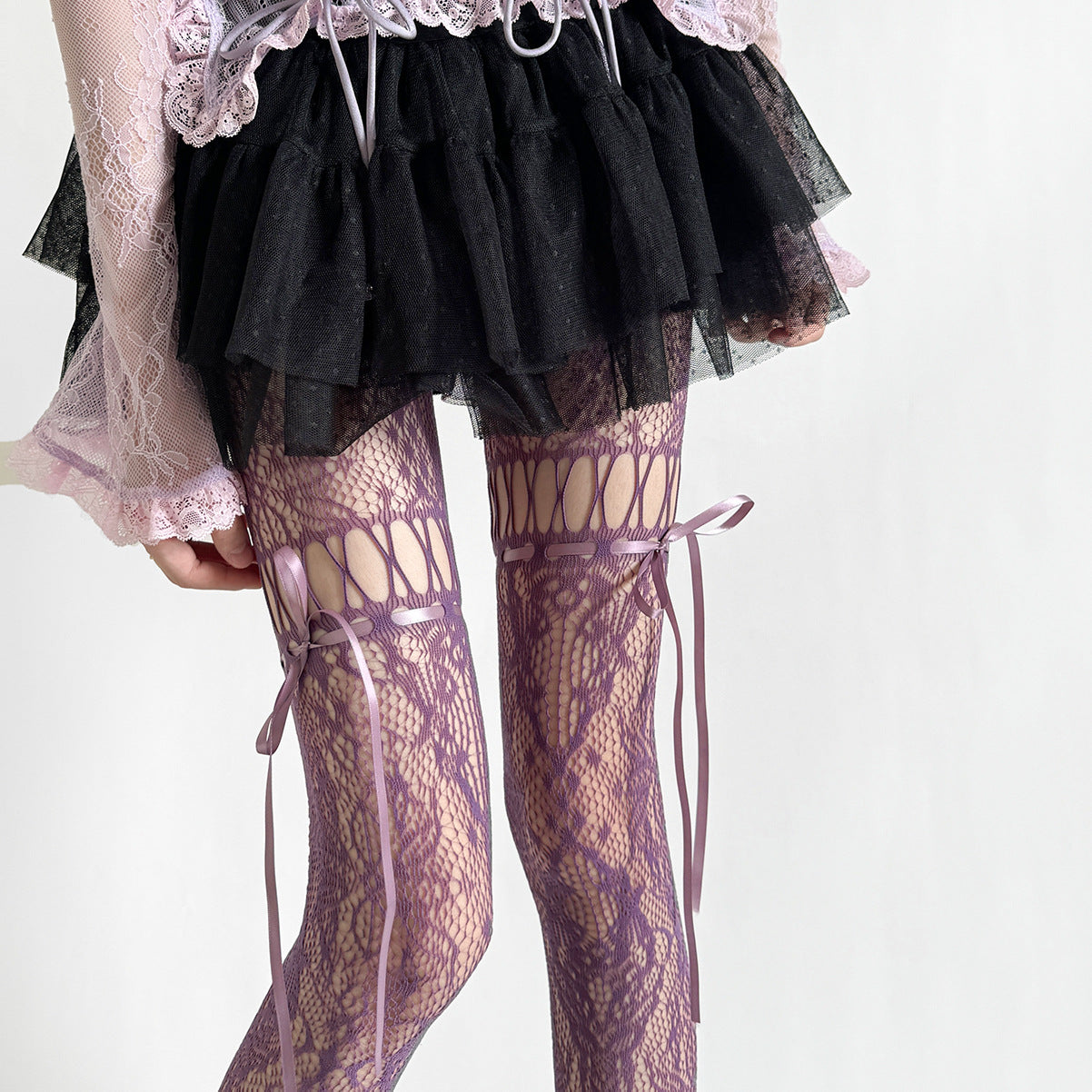 Retro Hollow Lace Bow Tie Fishnet Stockings