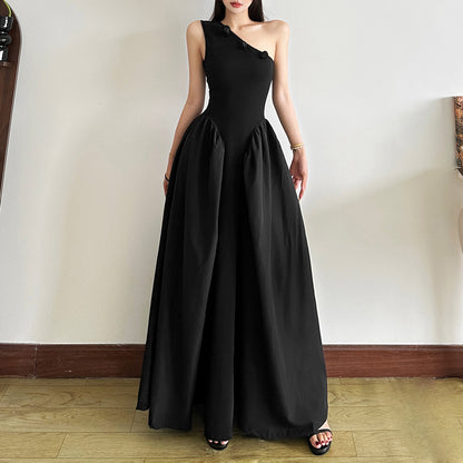 Floral One-Shoulder Slim High Waist Dress