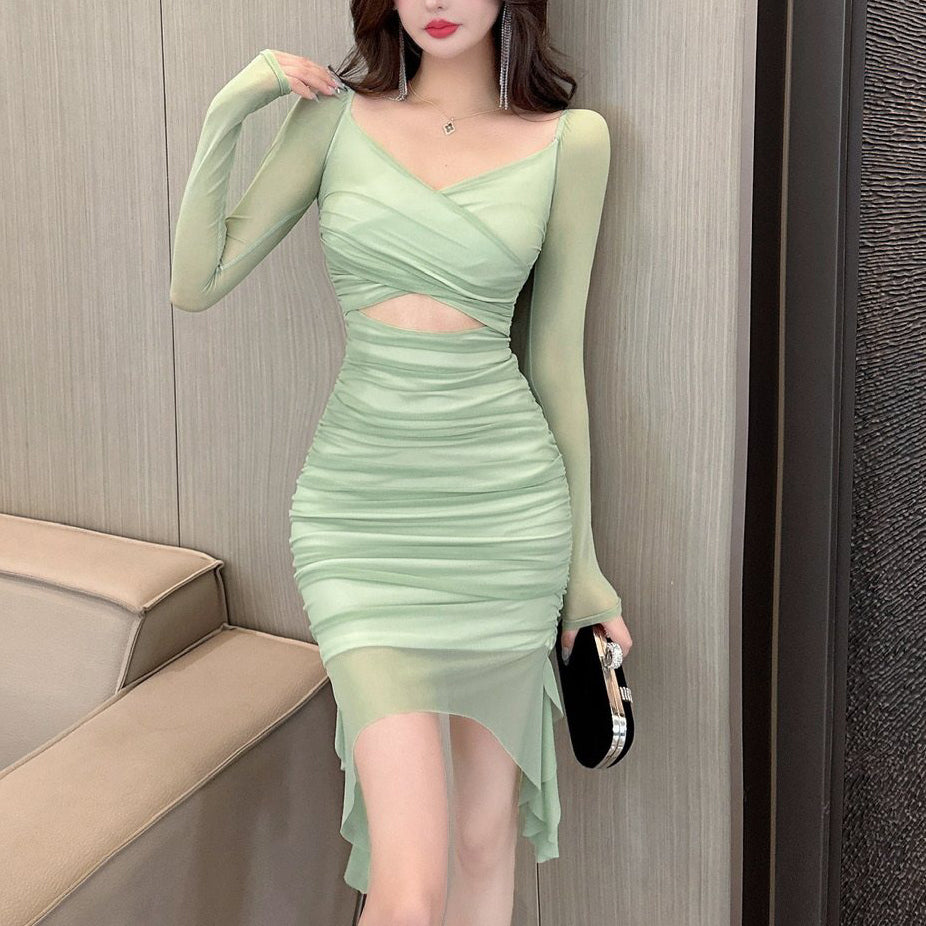 Sexy Criss-Cross Cutout Mesh Irregular Dress