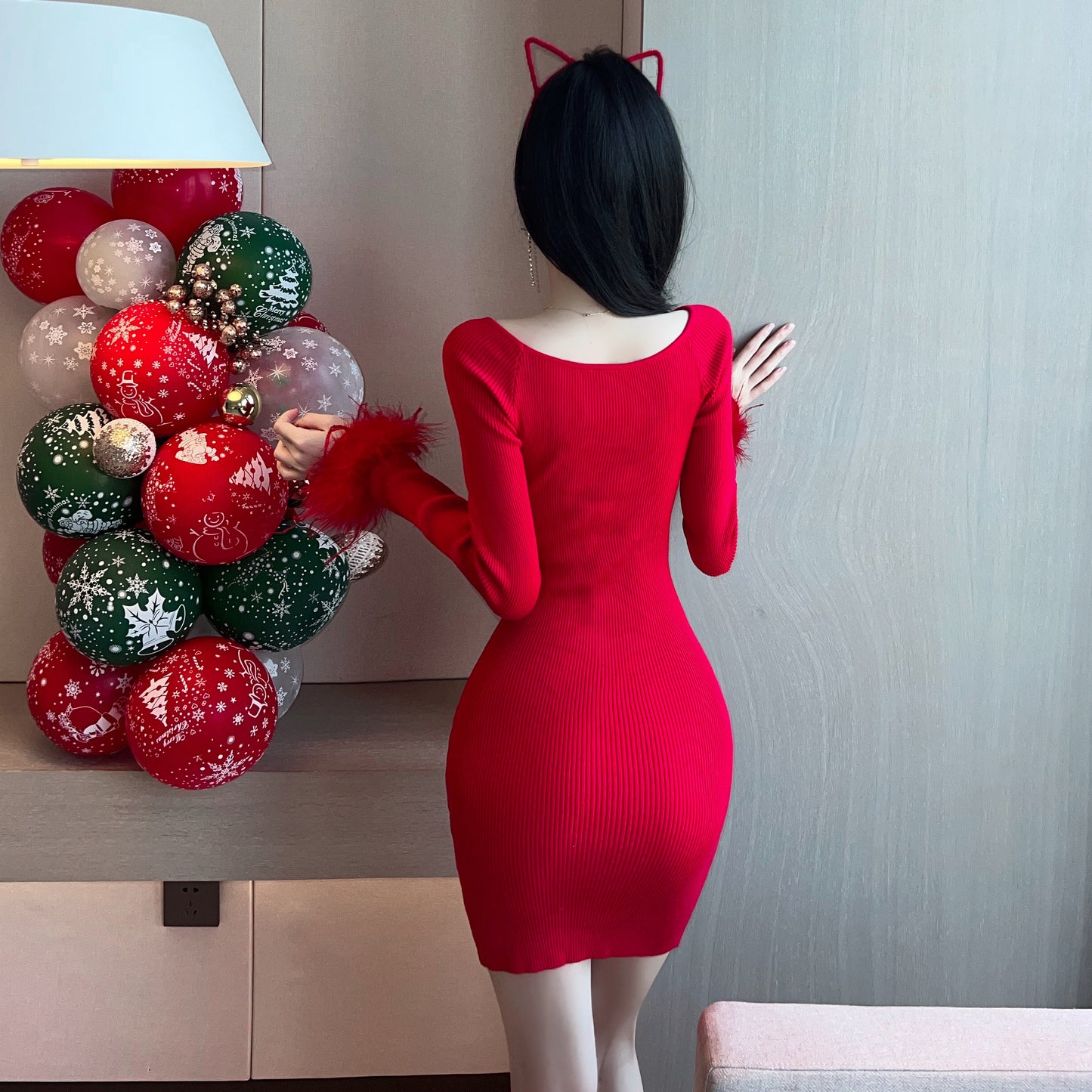 French-Style Sexy Cutout Christmas Dress