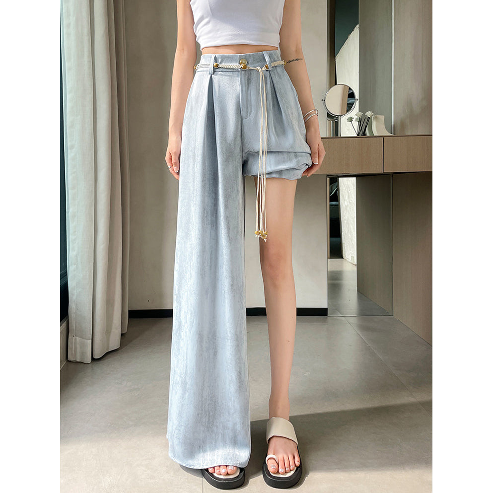 Acetate Satin Ice Silk Tie-Dye Wide-Leg Suit Pants