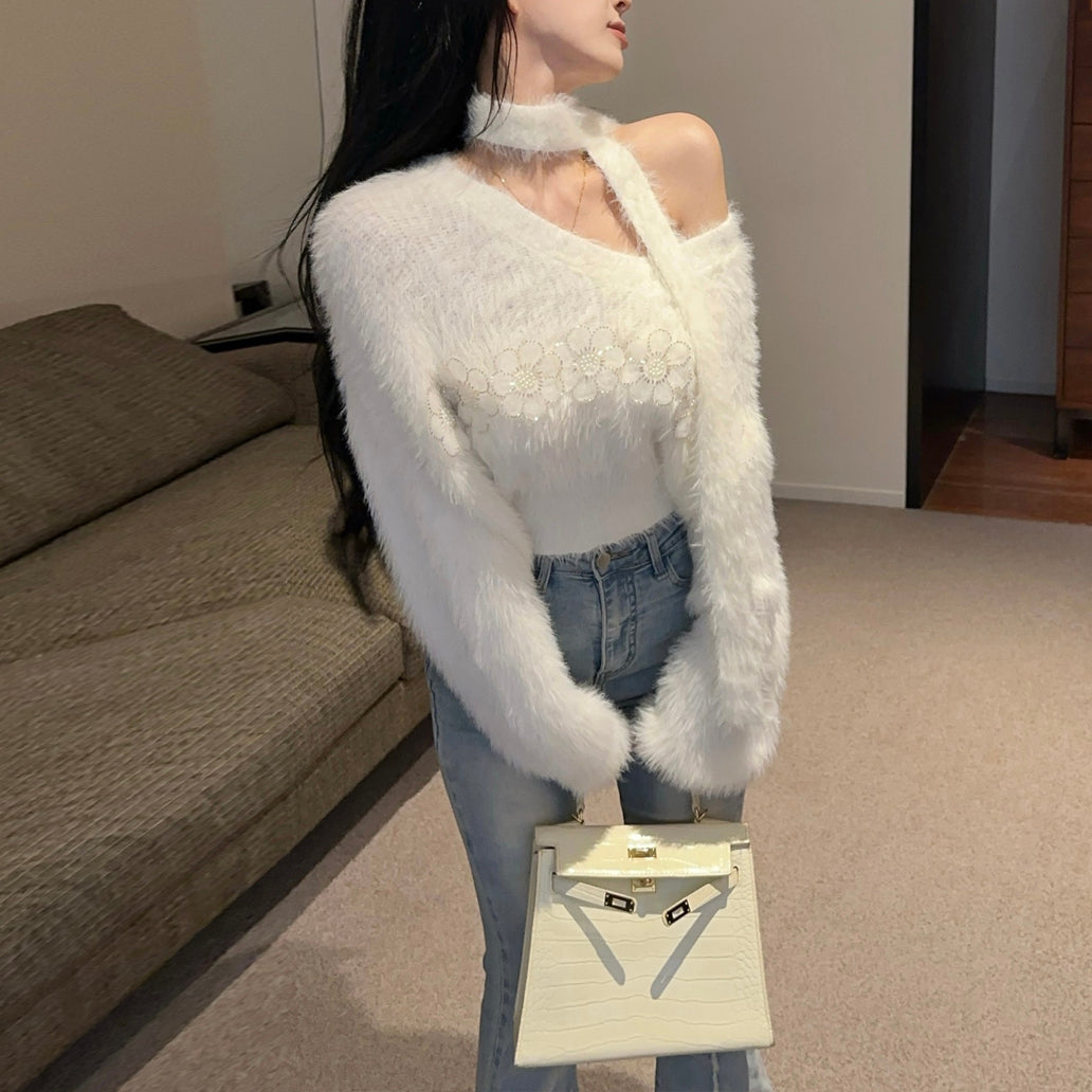 Sweet And Sexy Fluffy Ribbon Knitted Sweater