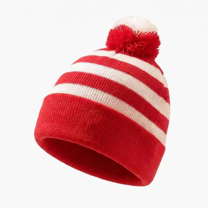 Christmas Red and Green Color-Block Pom-Pom Knit Hat
