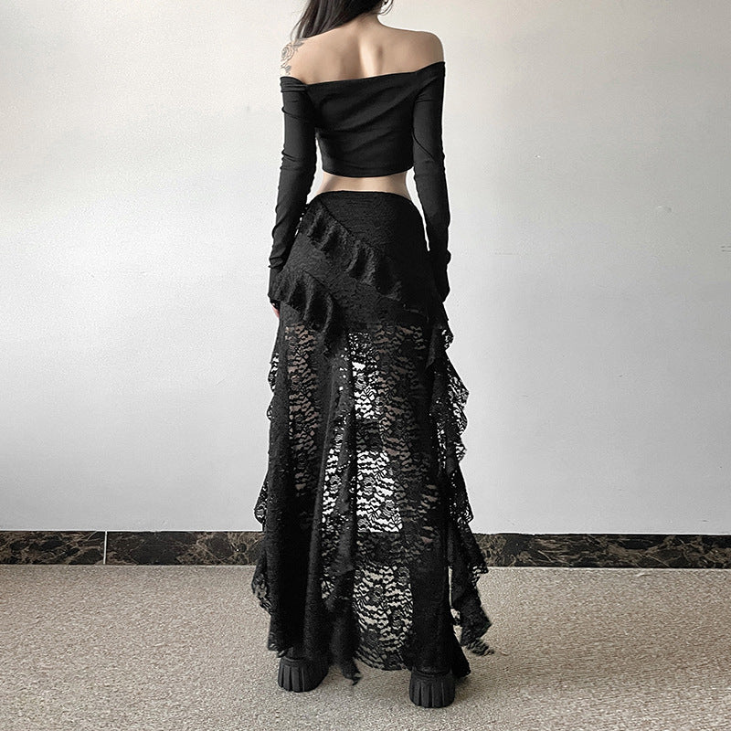 Black Lace Ruffled Skirt