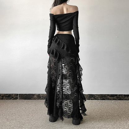 Black Lace Ruffled Skirt