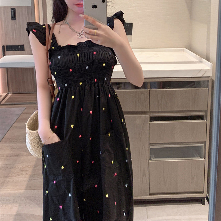 Black sweet polka dot flutter sleeve jumpsuit