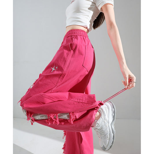 Fashionable Embroidered Lace Patchwork Curved Trousers
