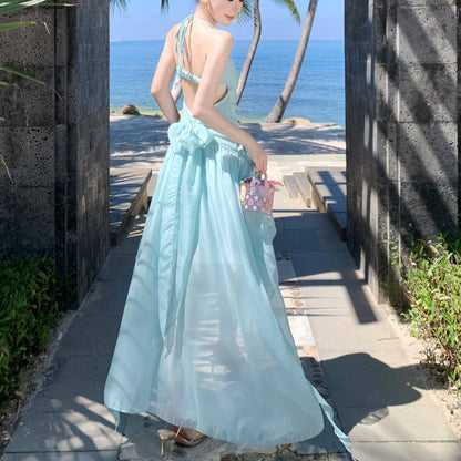 Halter-Neck Bow Backless Holiday Dress