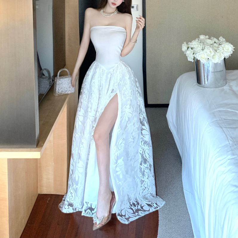 Sweet And Sexy Jacquard High-Waisted Loose-Fitting Flared Dress For Birthday Parties