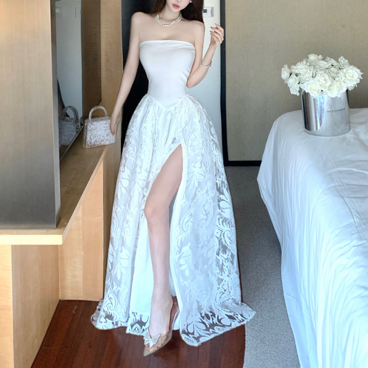 Sweet And Sexy Jacquard High-Waisted Loose-Fitting Flared Dress For Birthday Parties