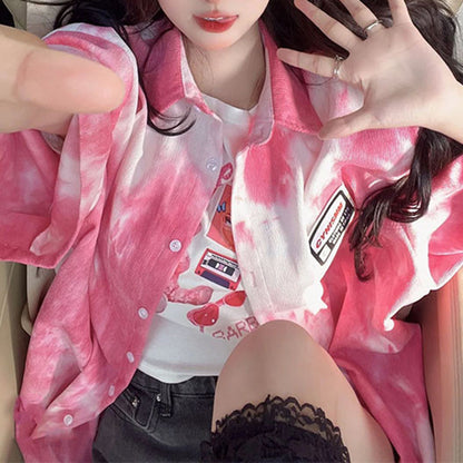 Pink Tie-Dye Short-Sleeve Shirt