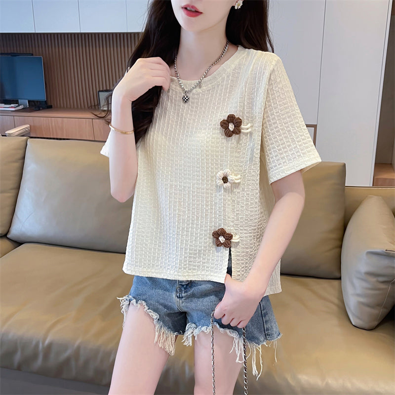 Irregular Slit Short-Sleeved T-Shirt