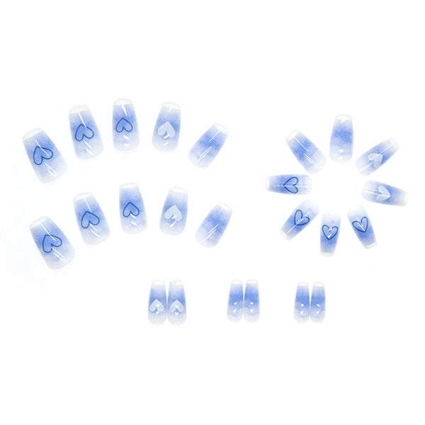 Fresh Gradient Blue and White Heart Nail Patch