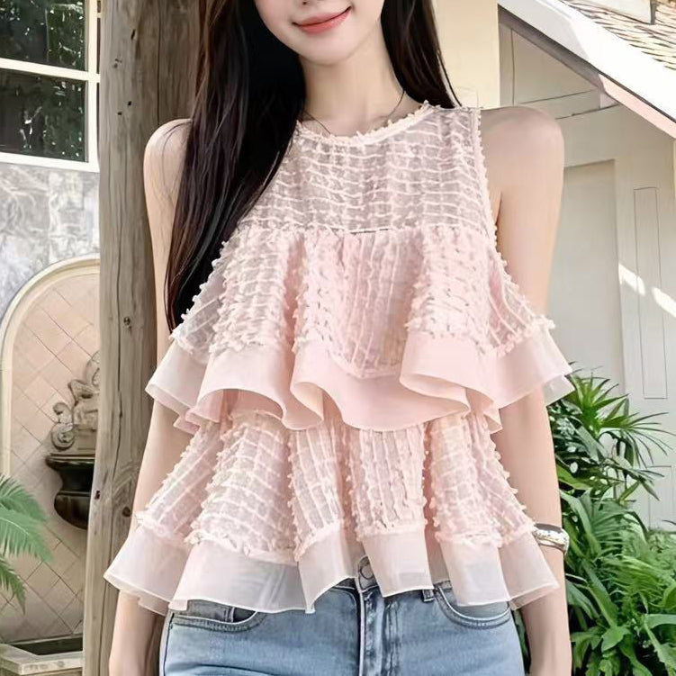 Round-Neck Off-Shoulder Ruffle Tank Top