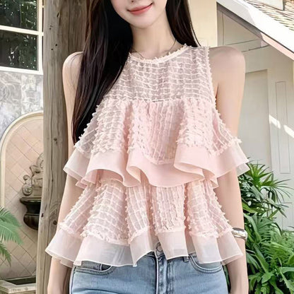 Round-Neck Off-Shoulder Ruffle Tank Top