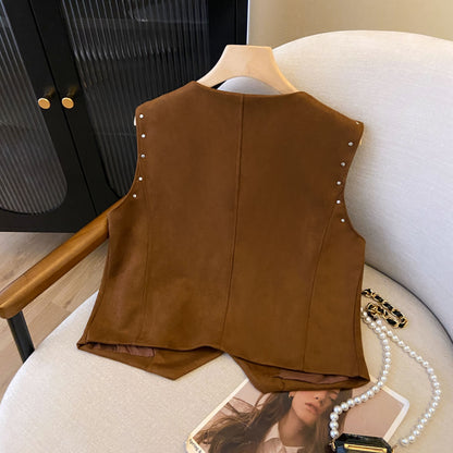 Heavy-Duty Embroidered Studded Cardigan Vest