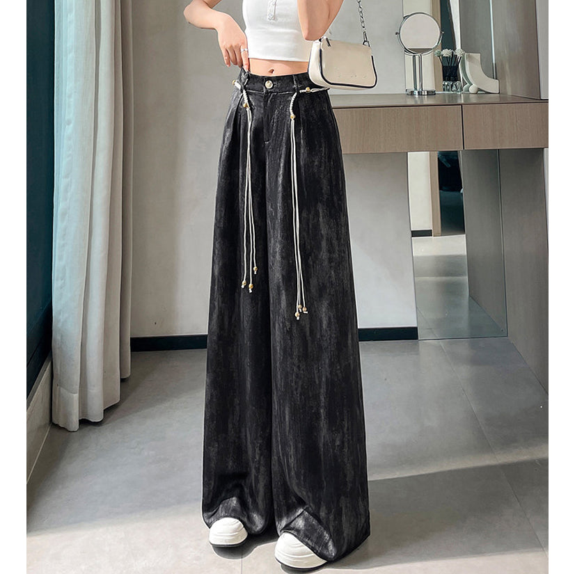 Acetate Satin Ice Silk Tie-Dye Wide-Leg Suit Pants