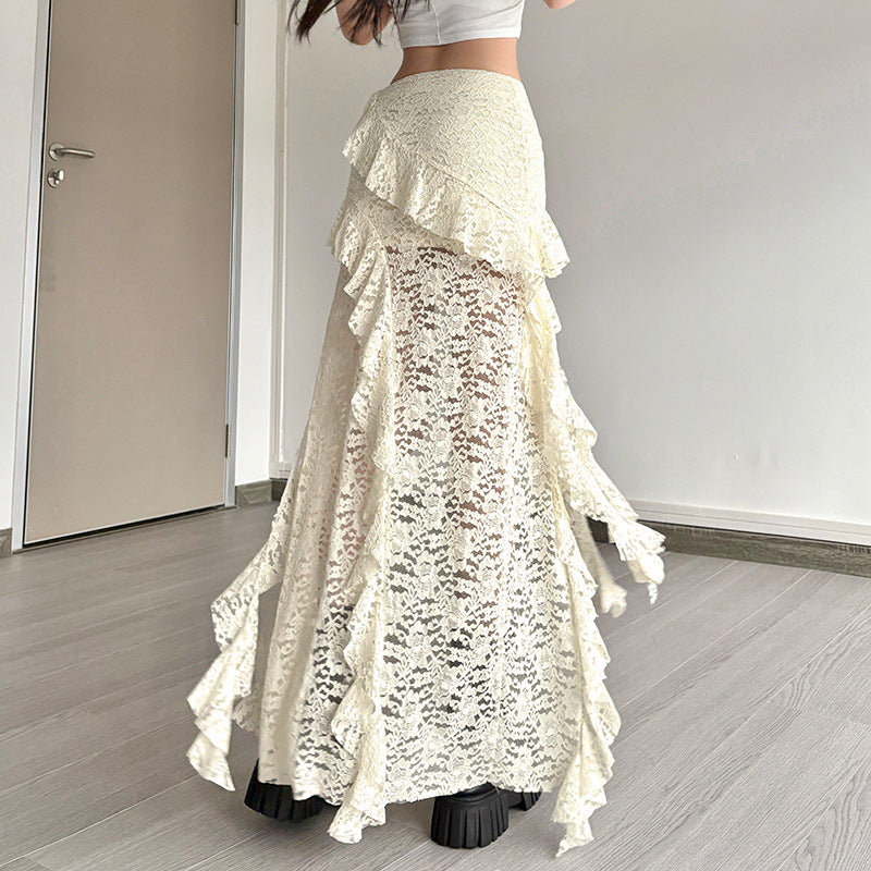 Black Lace Ruffled Skirt