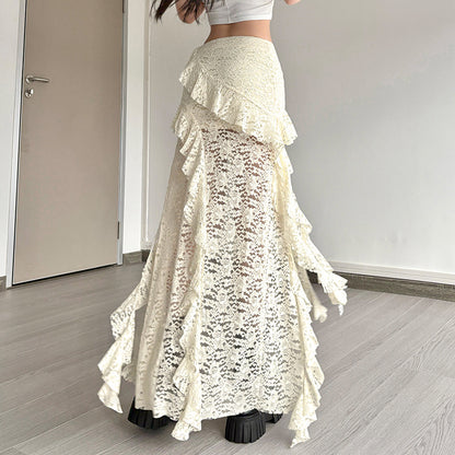 Black Lace Ruffled Skirt