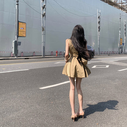 Retro Suit Collar High-Waisted Dress