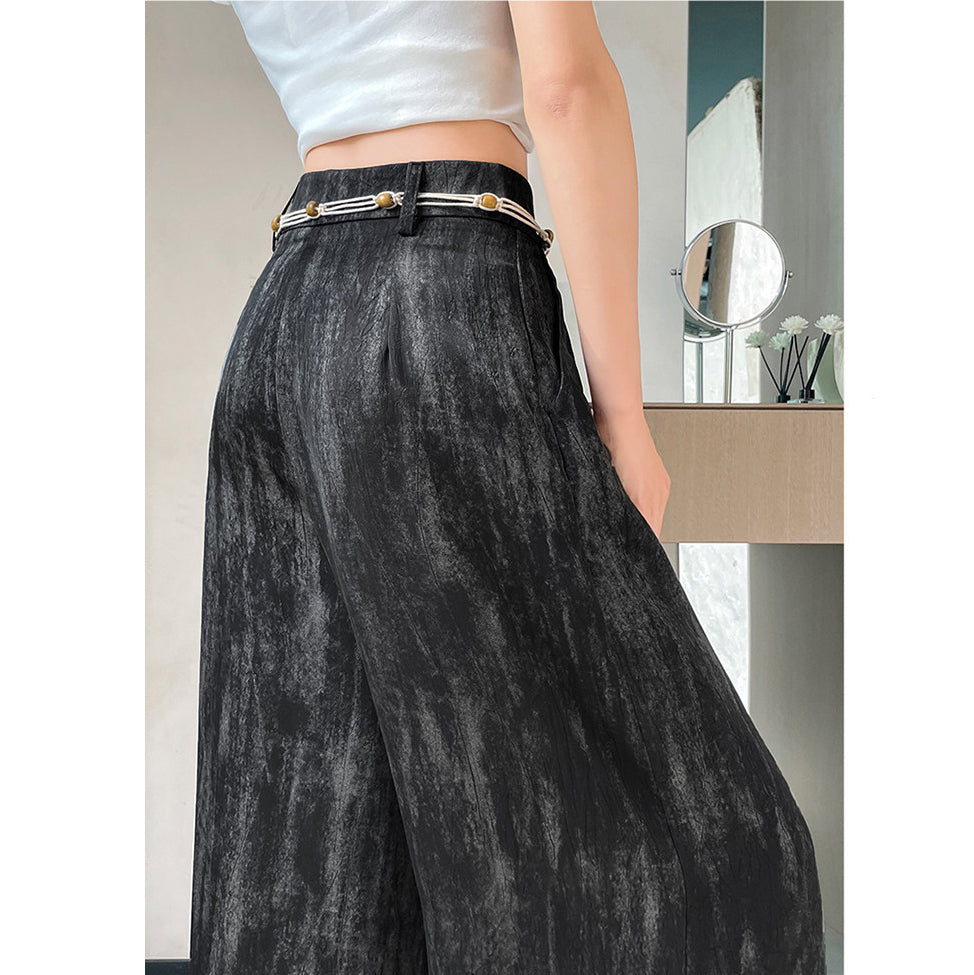 Acetate Satin Ice Silk Tie-Dye Wide-Leg Suit Pants