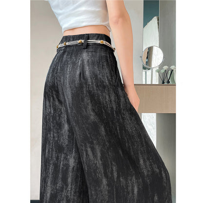 Acetate Satin Ice Silk Tie-Dye Wide-Leg Suit Pants
