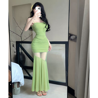 Sexy Off-The-Shoulder Strapless Dress With Mesh Paneling And A High Waist