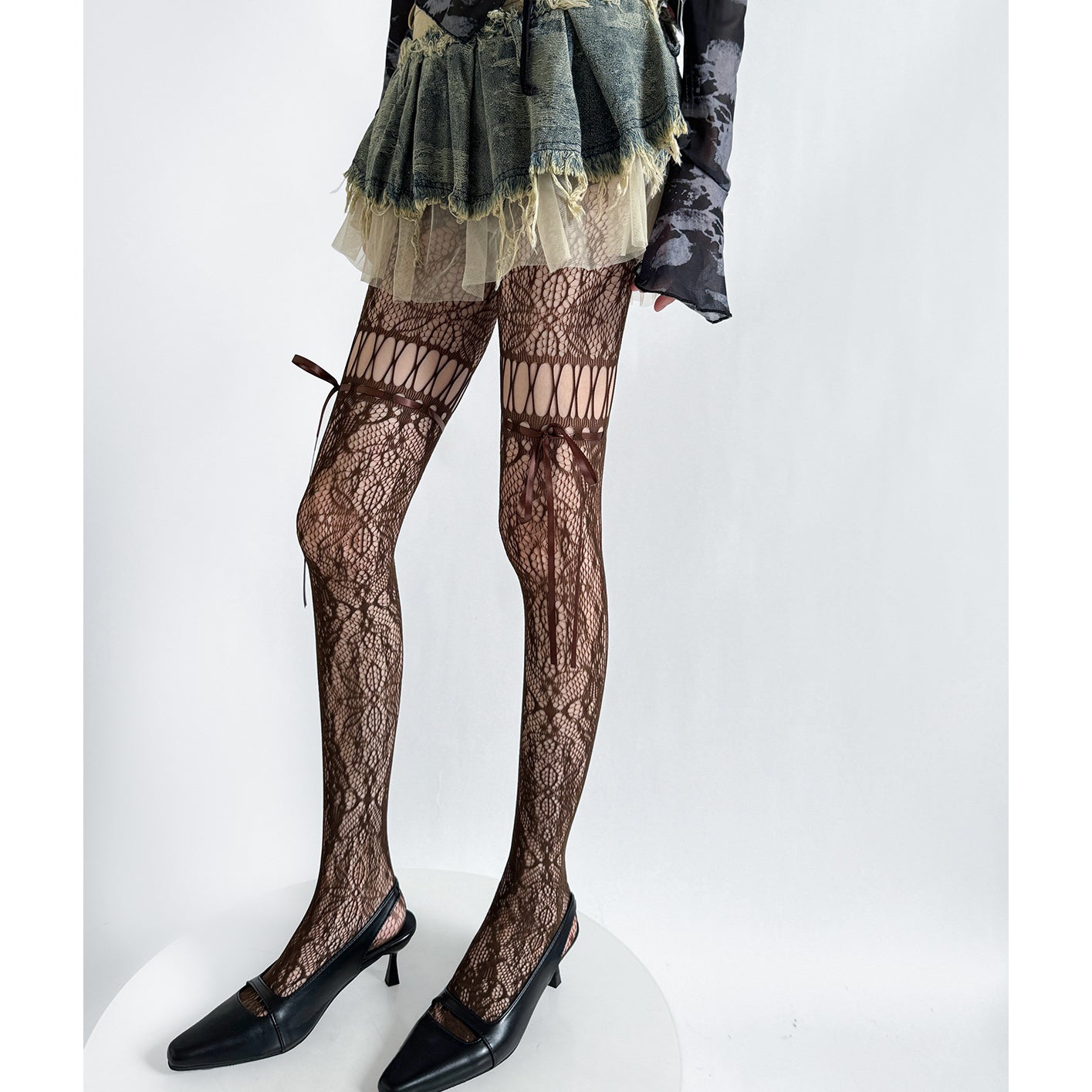 Retro Hollow Lace Bow Tie Fishnet Stockings