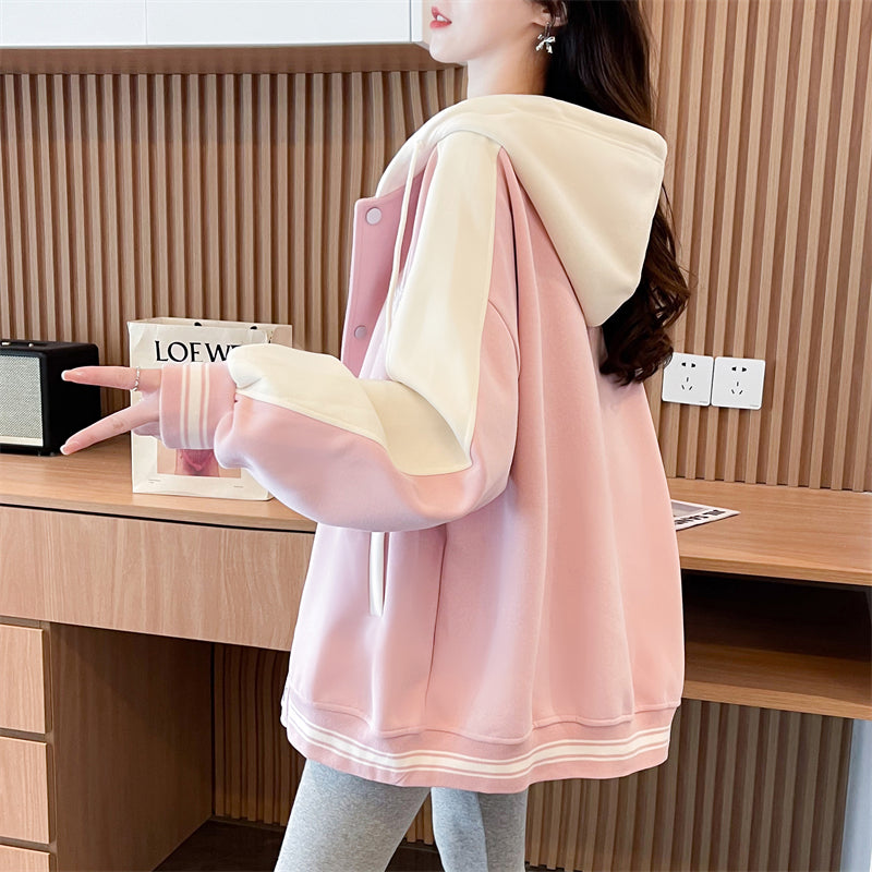 Loose Oversized Colorblock Cardigan Sweatshirt