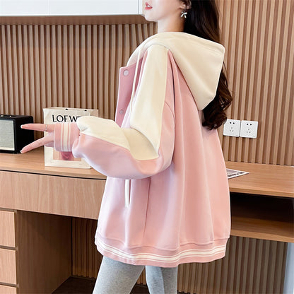 Loose Oversized Colorblock Cardigan Sweatshirt