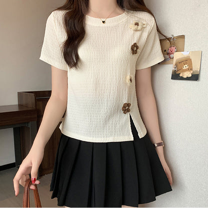 Loose Large Size Three-Dimensional Flower Short-Sleeved T-Shirt