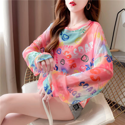 Tie-Dyed Long-Sleeved T-Shirt Sunscreen Shirt