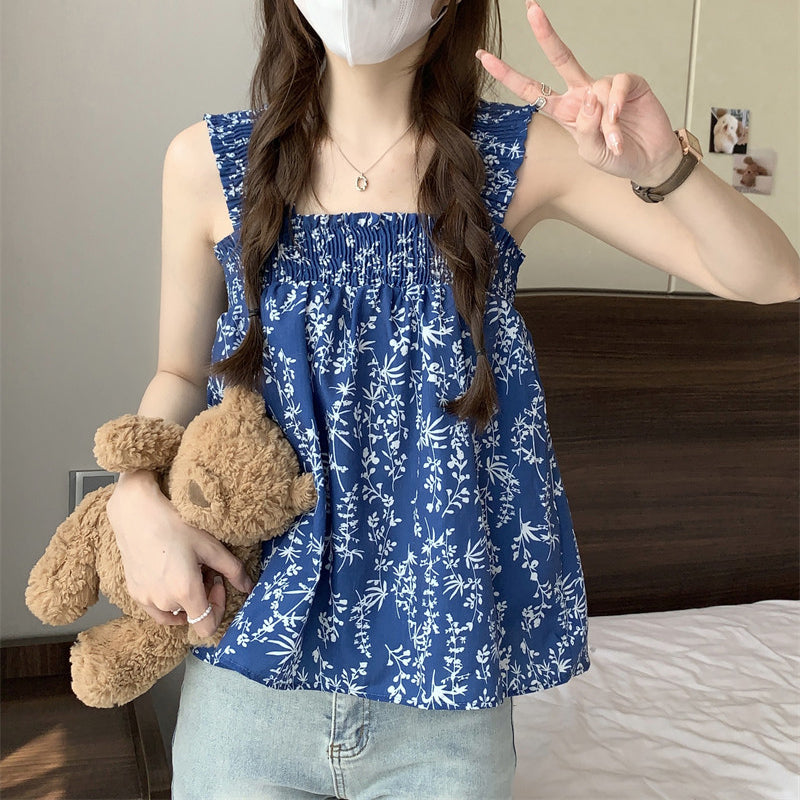 Summer Square Neck Loose Floral Print Camisole