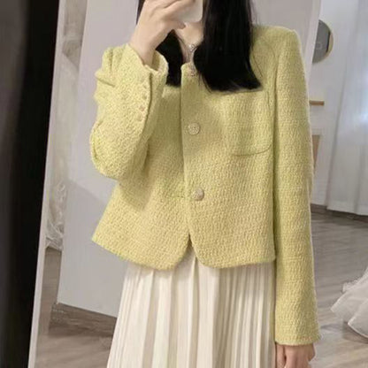 Stylish And Casual Yellow Tweed Suit Jacket