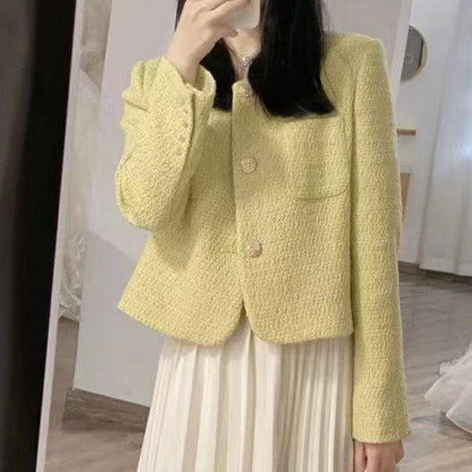 Stylish And Casual Yellow Tweed Suit Jacket