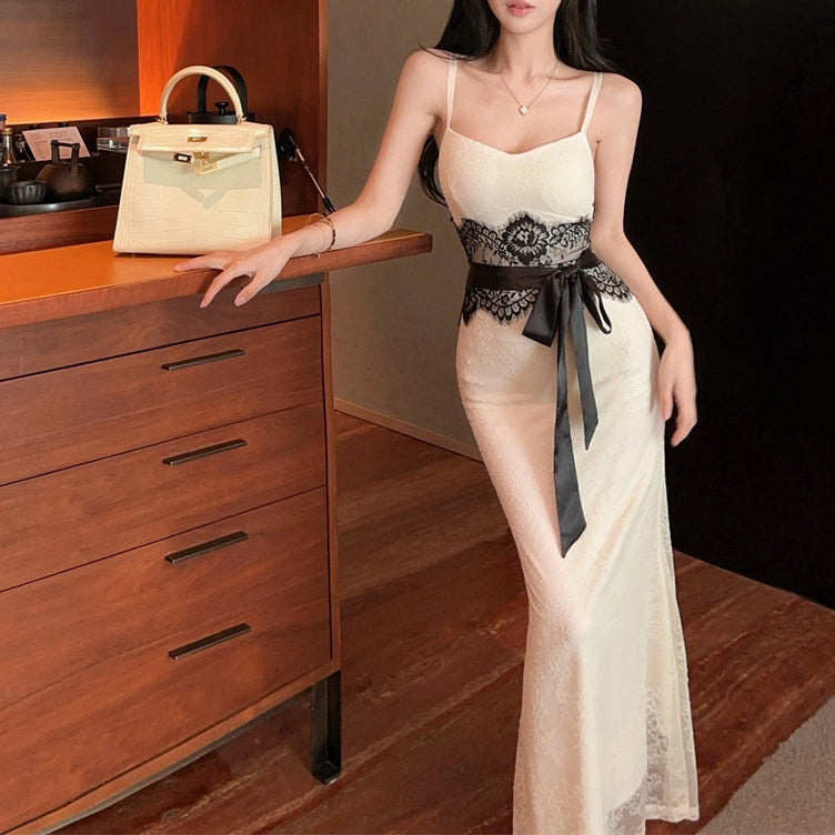 Color-Blocked Lace Slip Dress