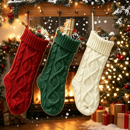 Large 46cm Knitted Argyle Christmas Stocking with Hanging Loop