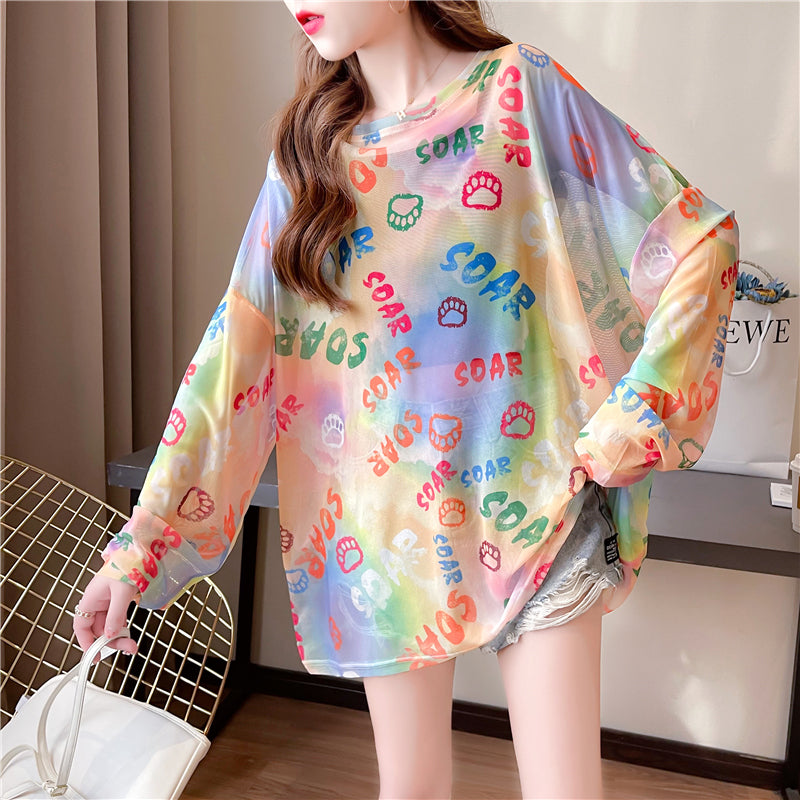 Tie-Dyed Long-Sleeved T-Shirt Sunscreen Shirt