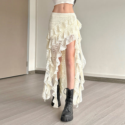 Black Lace Ruffled Skirt
