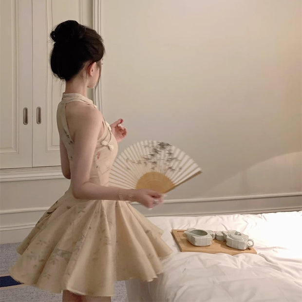 New Chinese Style Sleeveless Halter Neck Suspender Dress