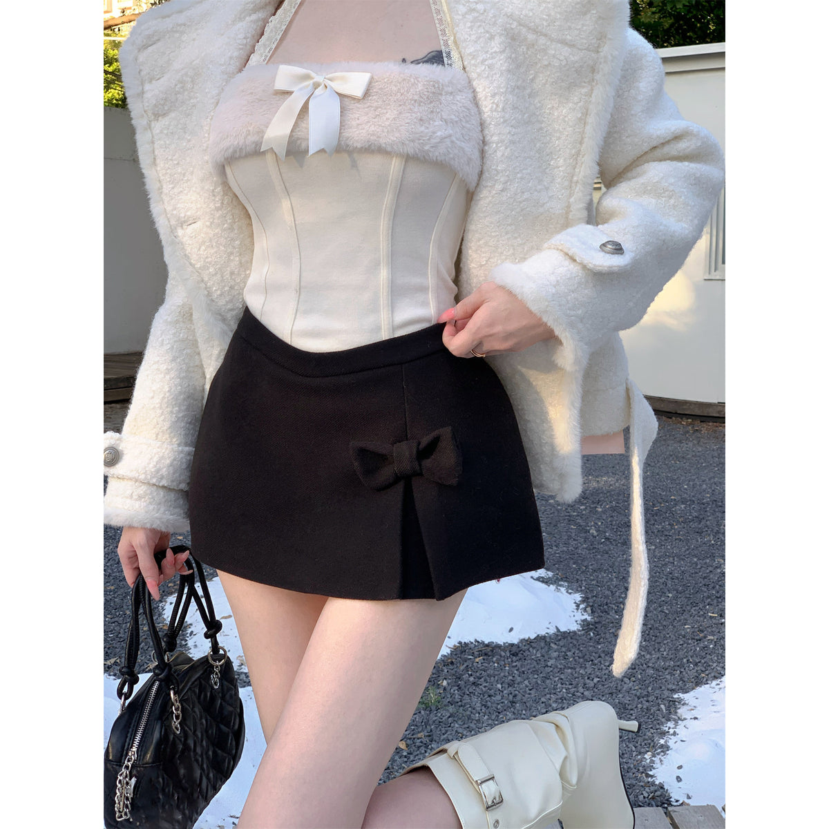 Sexy Wool Bow Midi Skirt