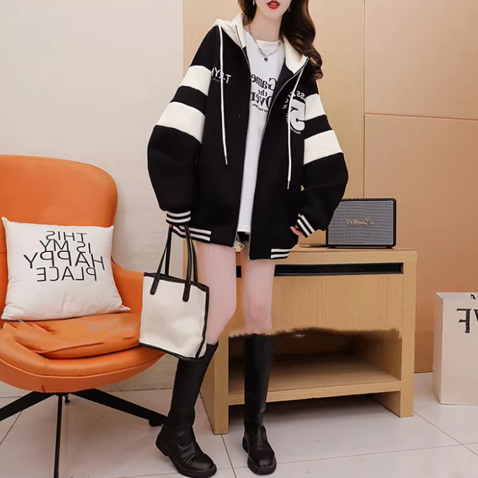 Lazy Style Fleece-Lined Fashion Zipper Cardigan