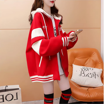 Lazy Style Fleece-Lined Fashion Zipper Cardigan