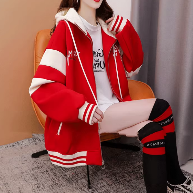 Lazy Style Fleece-Lined Fashion Zipper Cardigan