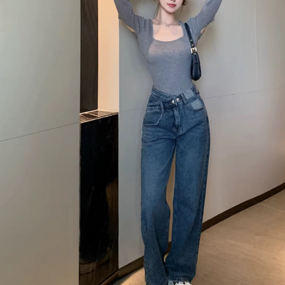 Sexy Openwork Square Neck Knitted Cropped Sweater