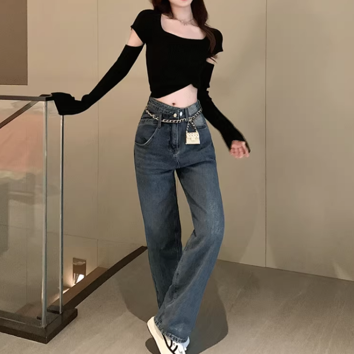 Sexy Openwork Square Neck Knitted Cropped Sweater